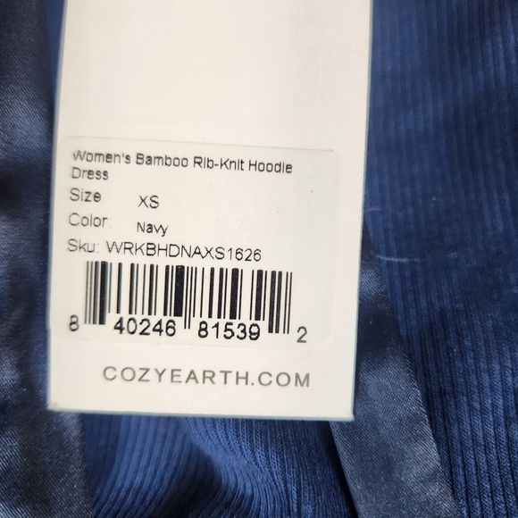COZY EARTH Rib Knit Bamboo Hoodie Dress XS Navy Blue - Picture 7 of 8